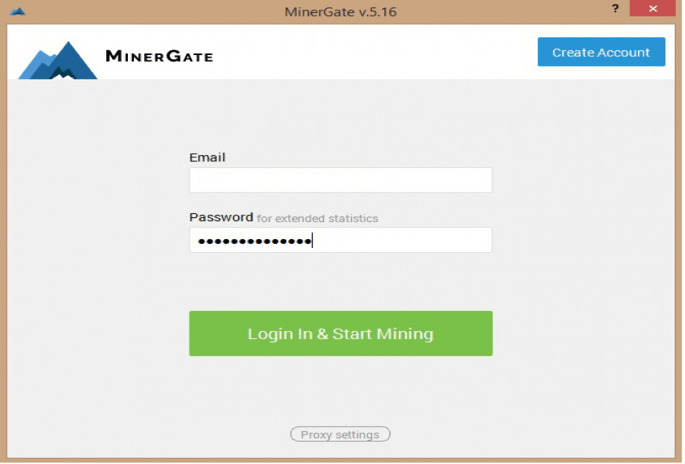 Mở phần mềm và đăng nhập Minergate