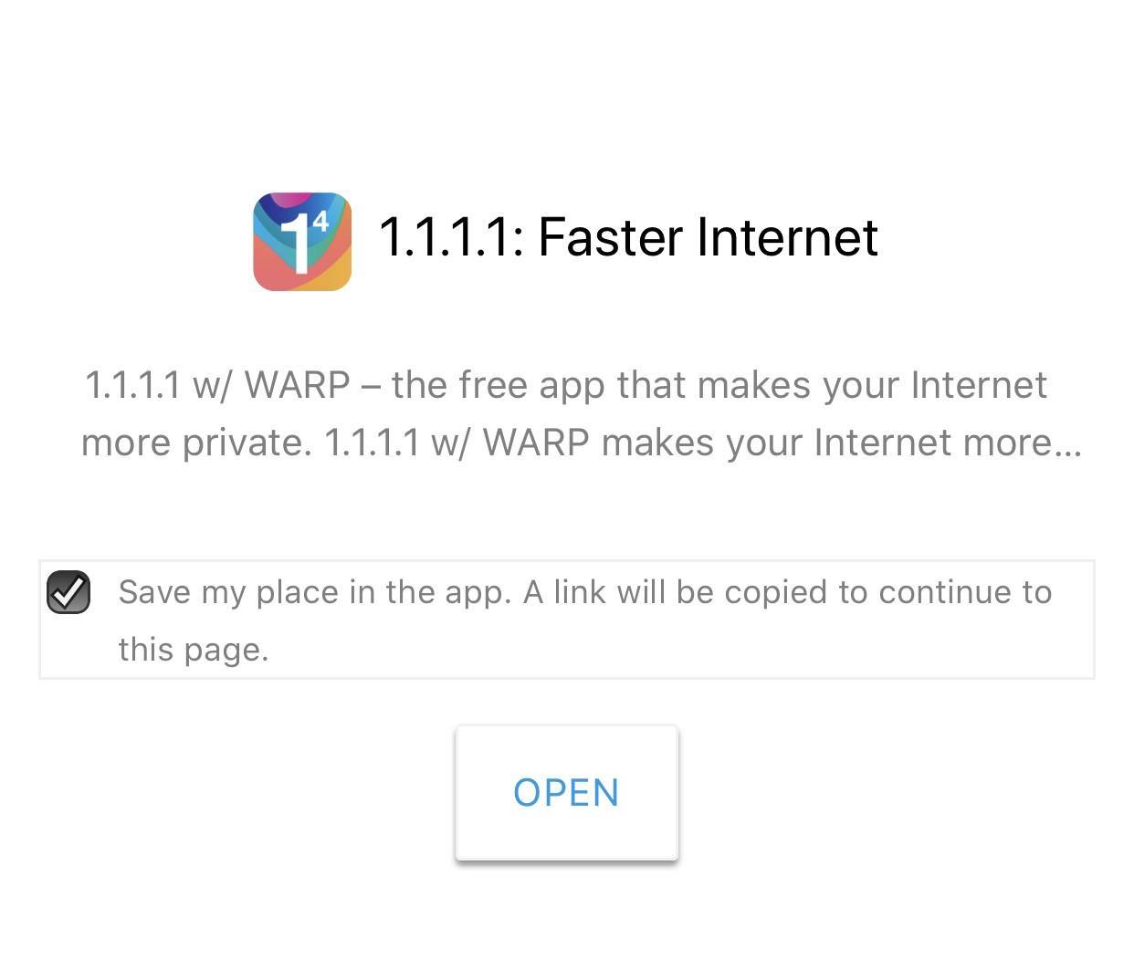 Truy cập liên kết tải app 1.1.1.1