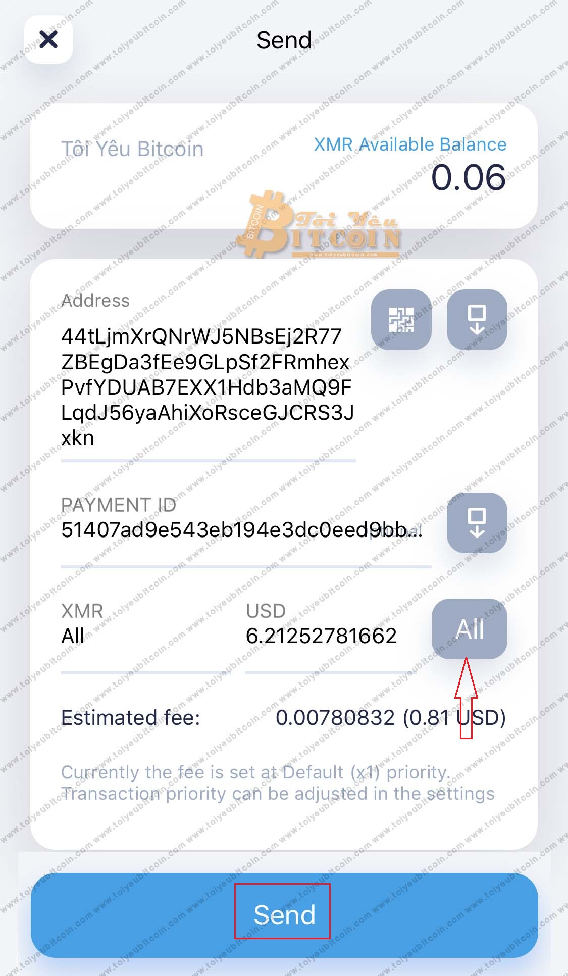 Rút XMR từ Cake Wallet. Ảnh 5