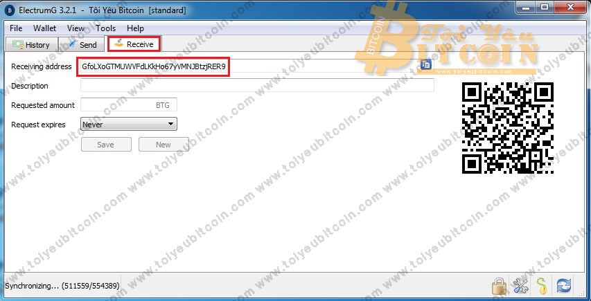 Cách lấy địa chỉ ví Bitcoin Gold trên ElectrumG