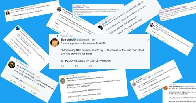 Hàng loạt tài khoản của các công ty, người nổi tiếng trên Twitter bị chiếm quyền sử dụng, đăng thông tin lừa đảo về giao dịch Bitcoin hôm 15/7. Ảnh: Thenextweb.
