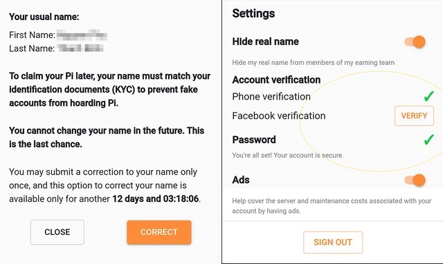 Người dùng được yêu cầu khai báo tên, Facebook và điện thoại thật để có thể rút Pi