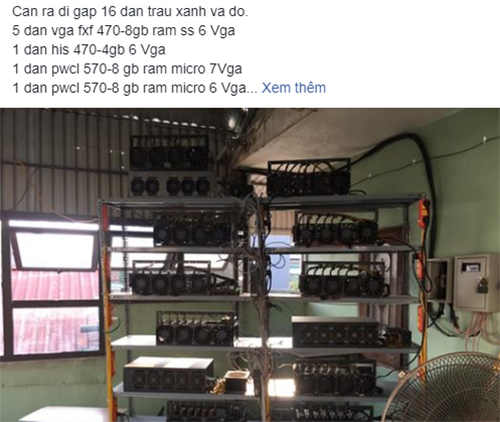 Một bài đăng thanh lý thiết bị trong nhóm chuyên trao đổi về đào tiền ảo.