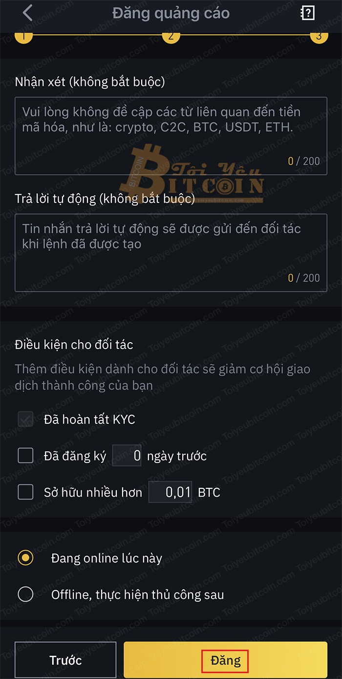 Cách tạo quảng cáo bán coin trên Binance P2P. Ảnh 3
