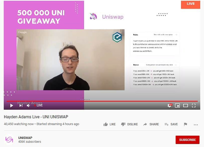 Giveaway UNI giả. Nguồn: YouTube