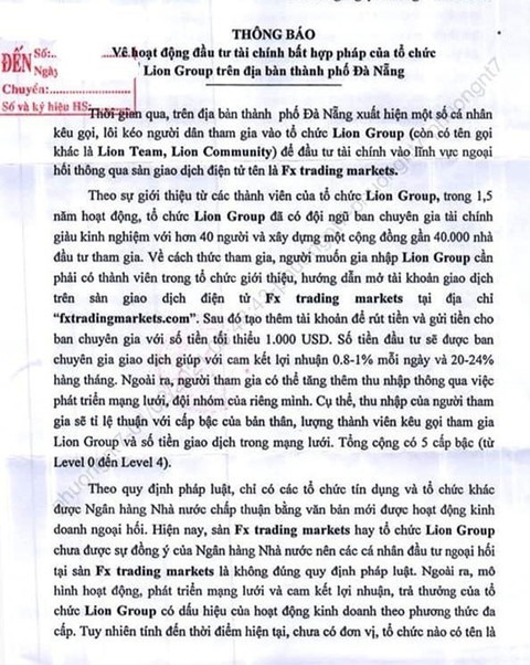 Văn bản cảnh báo của Công an TP.Đà Nẵng.