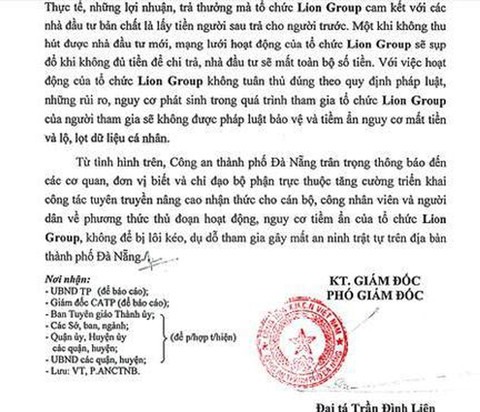Hoạt động của Lion Group không đúng pháp luật, tiềm ẩn nhiều nguy cơ, rủi ro nên người tham gia sẽ không được pháp luật bảo vệ và tiềm ẩn nguy cơ mất tiền và lộ, lọt dữ liệu cá nhân.
