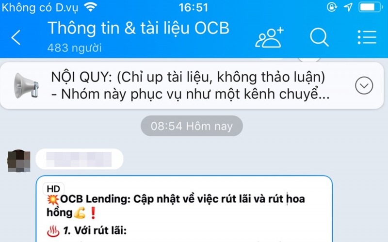 Lập hội nhóm để đưa tài liệu OCB, cập nhật về việc rút lãi và rút hoa hồng.