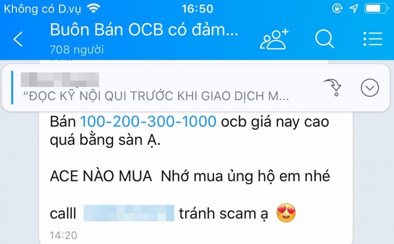 Những đồng OCB buôn bán ở các hội nhóm có phải là tiền mà các nhà đầu tư đã bị khóa tài khoản?