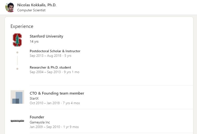 Trang LinkedIn của Tiến sĩ Nicolas Kokkalis.