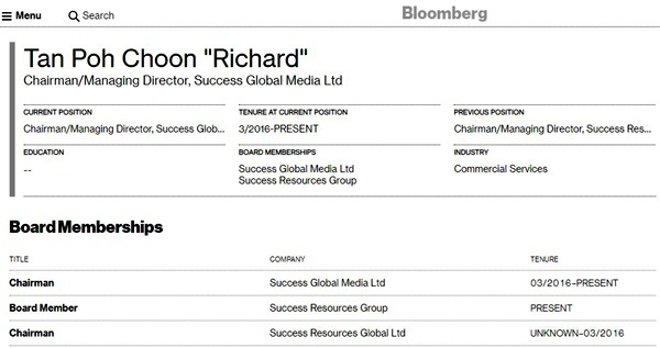 Thông tin hiếm hoi về Richard Tan (Tan Poh Choon) - chủ tịch của Success Resources Group và Success Global Media. Tên của ông không hề có trong danh sách xếp hạng tỷ phú theo thống kê của cả Forbes và Bloomberg.  