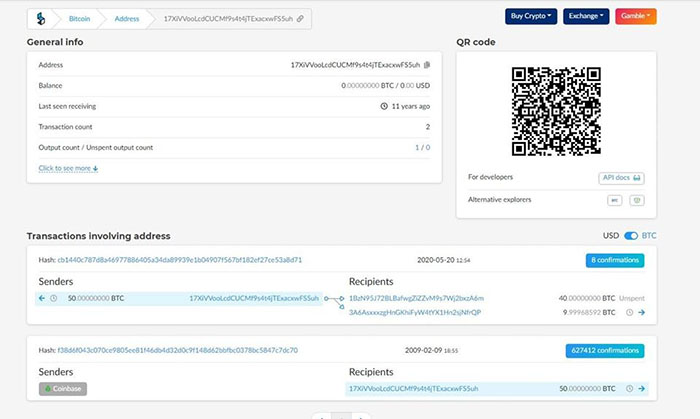 Giao dịch bí ẩn với 50 BTC được hình thành từ năm 2009