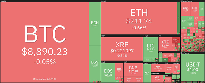 Hiệu suất thị trường tiền điện tử hàng ngày. Nguồn: Coin360.com