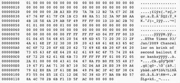 Thông điệp được đính kèm bên trong Bitcoin với nội dung khó hiểu: Ngày 3/1/2009, Bộ trưởng đứng bên bờ vực cứu trợ các ngân hàng.
