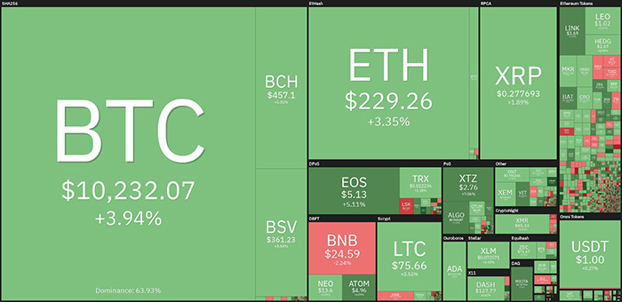 Hiệu suất thị trường tiền điện tử hàng ngày. Nguồn: Coin360