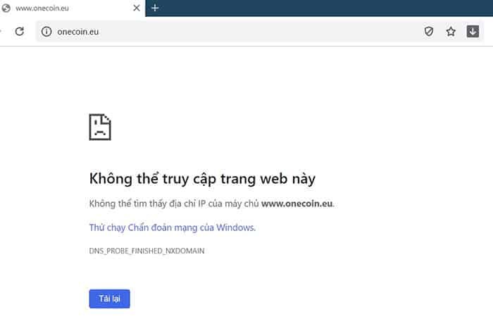 Hôm nay, trang web của OneCoin không thể truy cập.