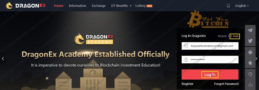 Đăng nhập vào sàn DragonEX. Ảnh 1