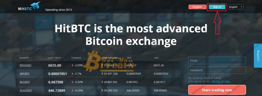 Đăng nhập vào HitBTC. Ảnh 1