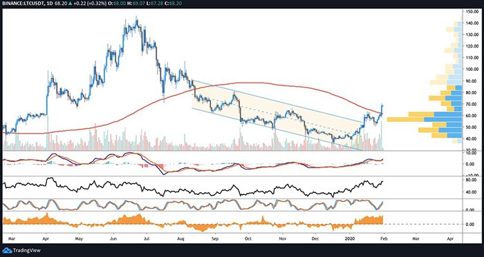 Biểu đồ giá ngày của LTC/USDT. Nguồn: TradingView