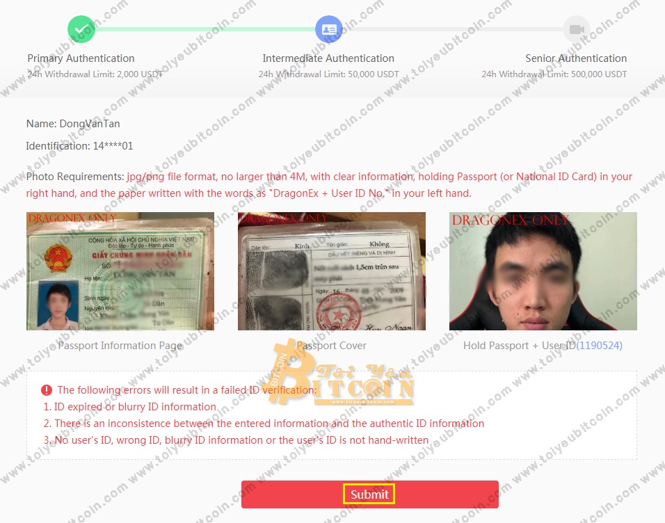 Xác minh tài khoản DragonEX. Ảnh 3