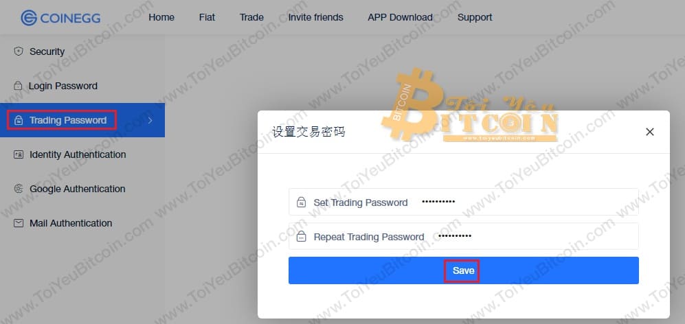 Thiết lập mật khẩu giao dịch CoinEgg