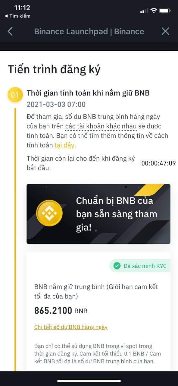 Thời gian tính toán khi nắm giữ BNB